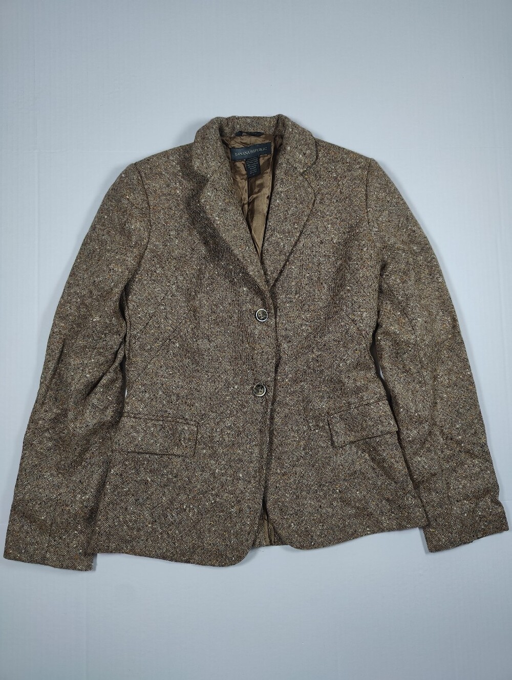 VTG Banana Republic 100% Wool Beige Herringbone Blazer Size 4 Made In Italy